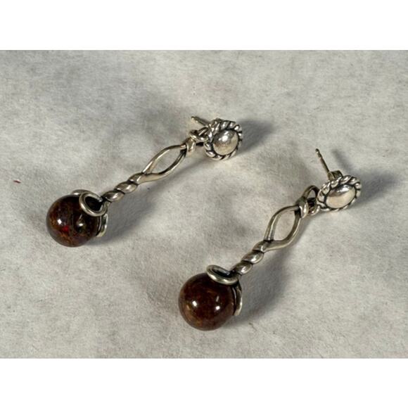 Carolyn Pollack Sterling Silver Twisted Dangle Earrings w/ Jasper Beads - Picture 1 of 4